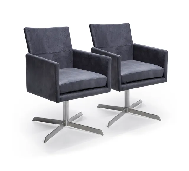 kare-design-stuhl-dialog-drehstuhl-grau-polster-drehstuhl-velour-optik-edelstahl image 1