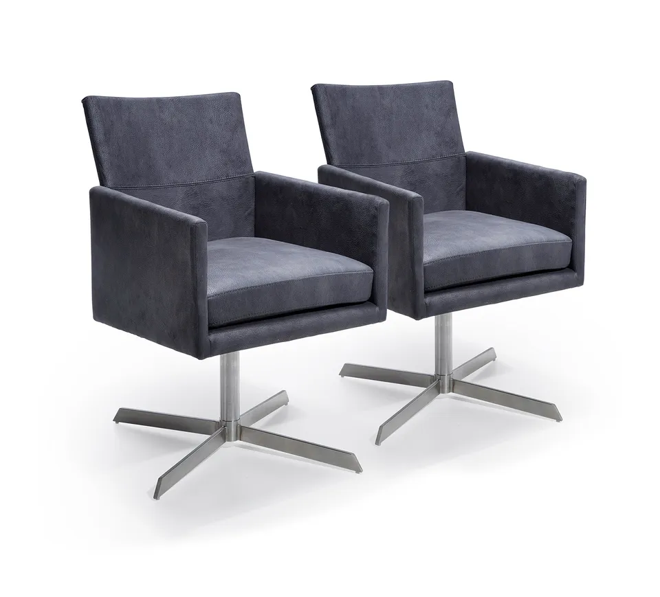 kare-design-stuhl-dialog-drehstuhl-grau-polster-drehstuhl-velour-optik-edelstahl image 1