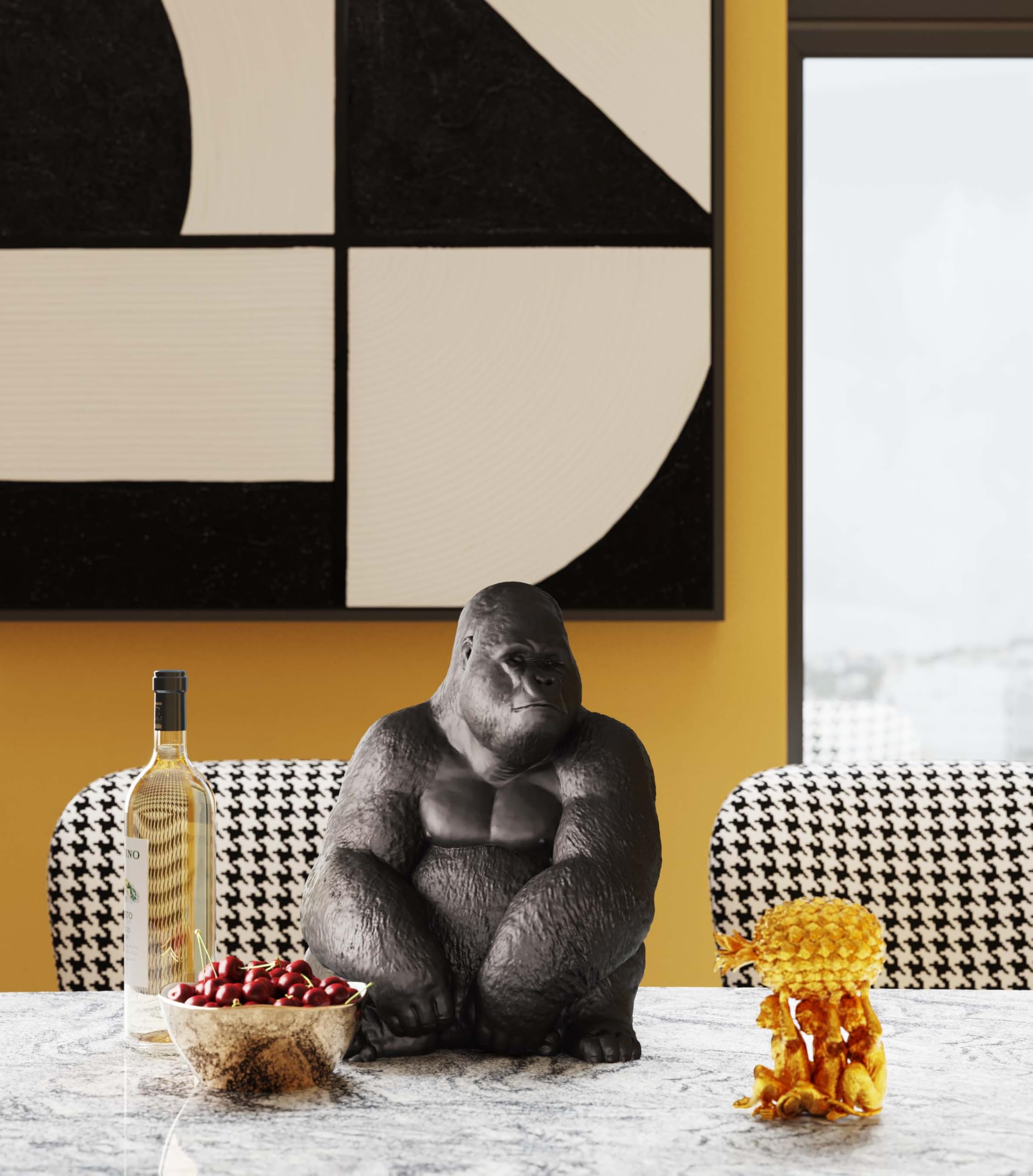 kare-design-deko-figur-monkey-gorilla-schwarz-39x30x28-cm-handbemalt image 2