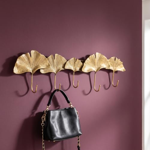 kare-design-wandgarderobe-ginkgo-leaf-gold-garderobenleiste-mit-5-haken-46-5-cm image 8