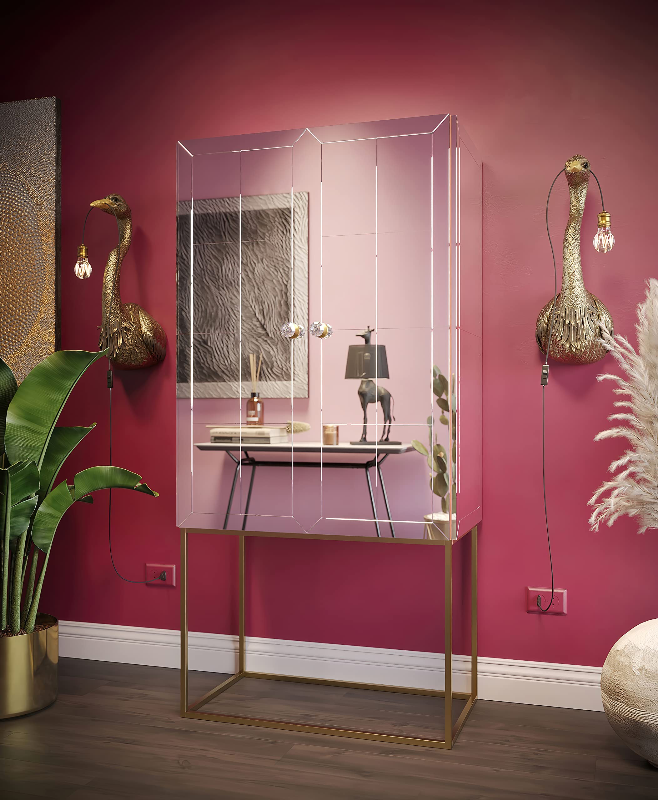 kare-design-wandleuchte-reiher-gold-57-cm-kunstharz-lampe-indirektes-licht image 8