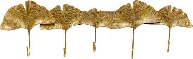 kare-design-wandgarderobe-ginkgo-leaf-gold-garderobenleiste-mit-5-haken-46-5-cm image 1