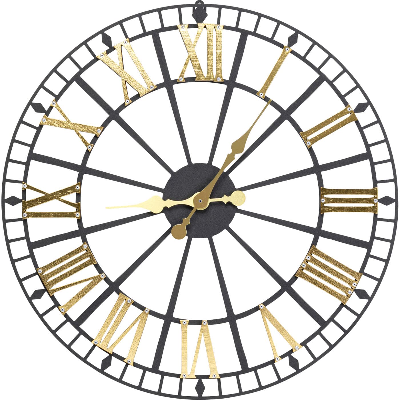 kare-design-wanduhr-station-schwarz-gold-64-cm-metall-quarzuhr image 1