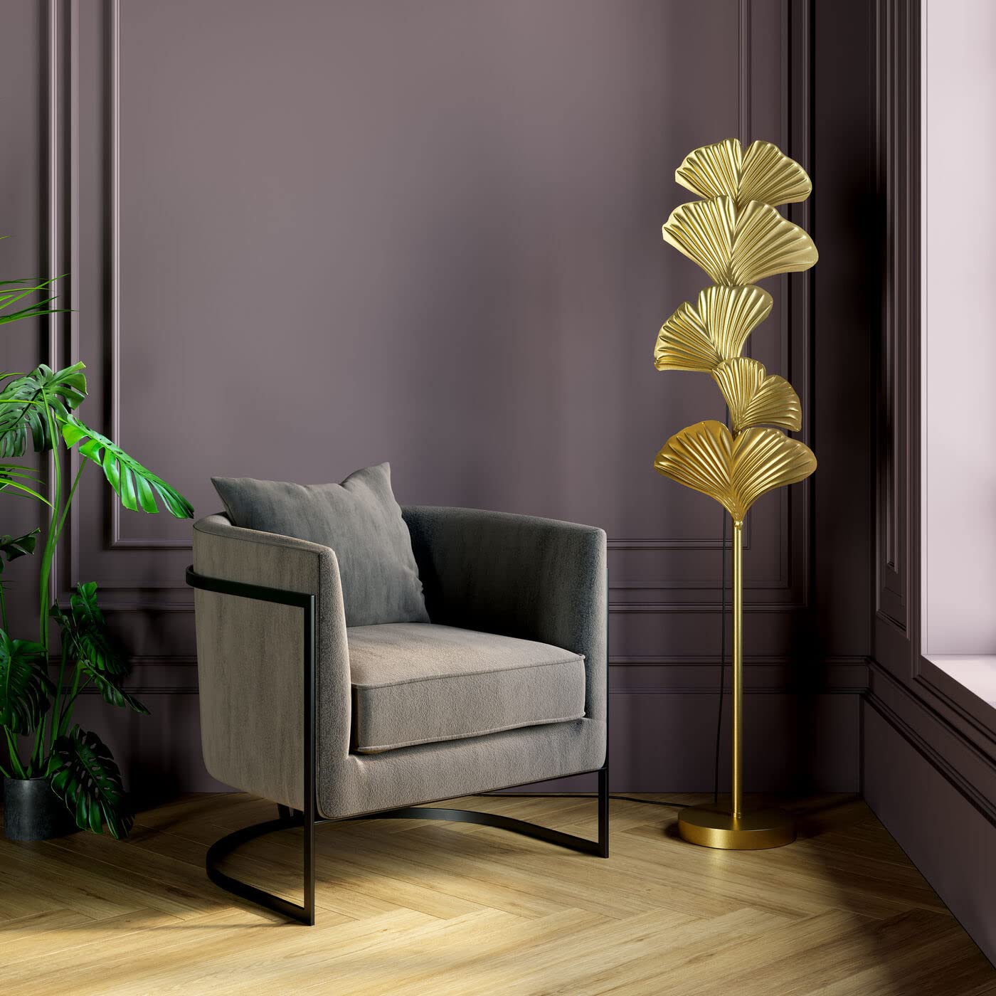 kare-design-stehleuchte-yuva-gold-160cm-ginkgo-bl-tter-44x30x160cm image 2