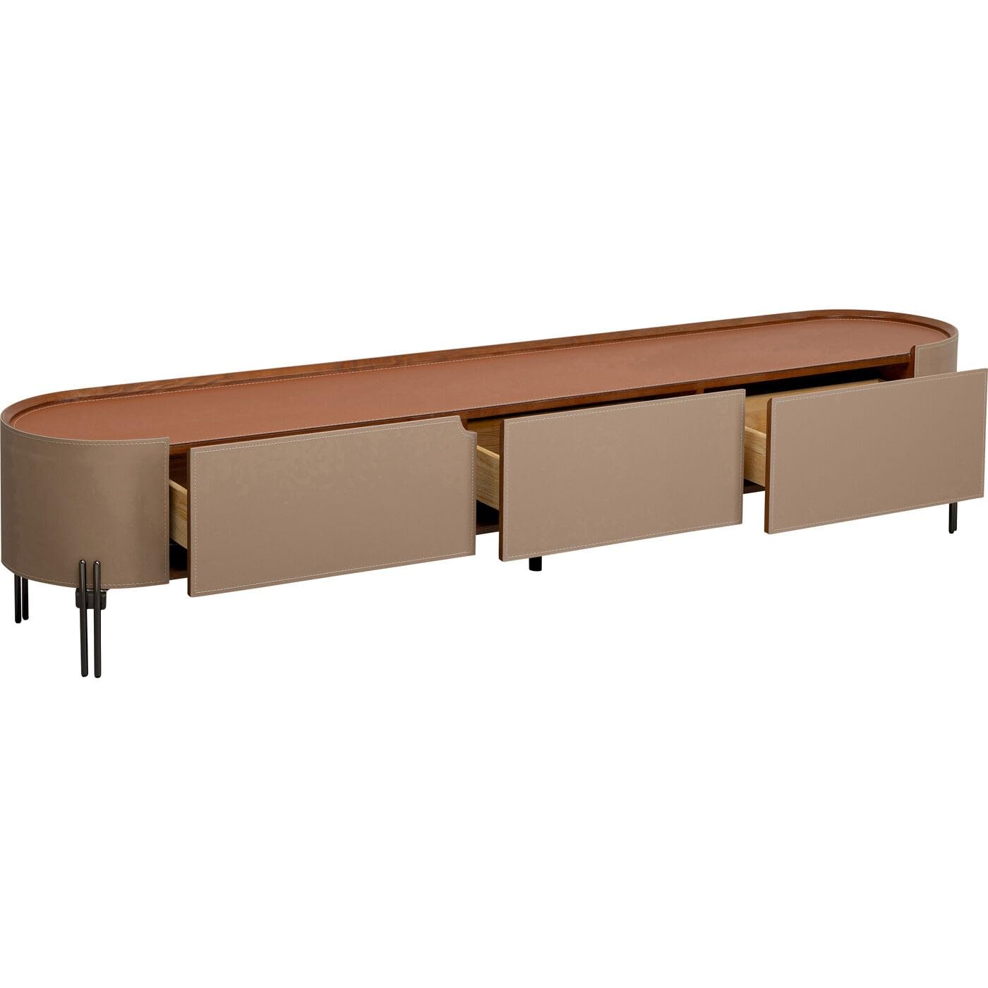kare-design-tango-lowboard-beige-orange-lederoptik-mit-3-schubladen-200x41-cm image 5