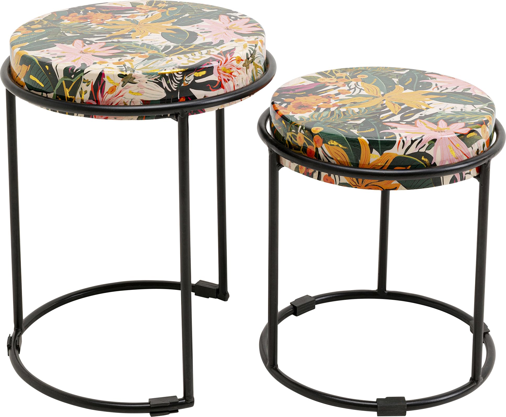 kare-design-jungle-beistelltisch-2er-set-rund-dschungel-motiv-mit-stahlgestell image 2