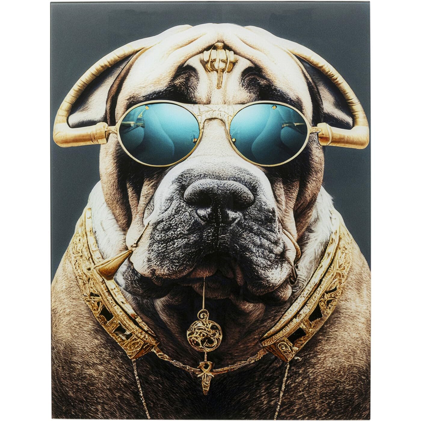 kare-design-wandbild-fashion-dog-bunt-80x60-cm-glasbild-esg-sicherheitsglas image 1