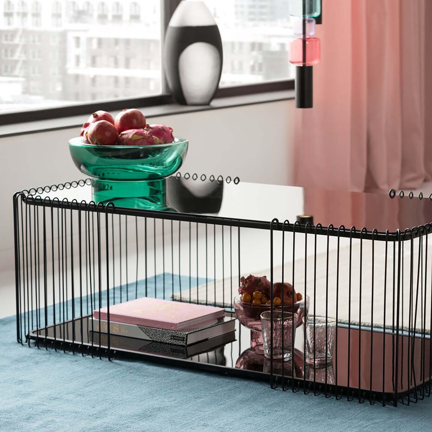 kare-design-couchtisch-wire-double-schwarz-glas-wohnzimmertisch-42x120x60-cm image 2