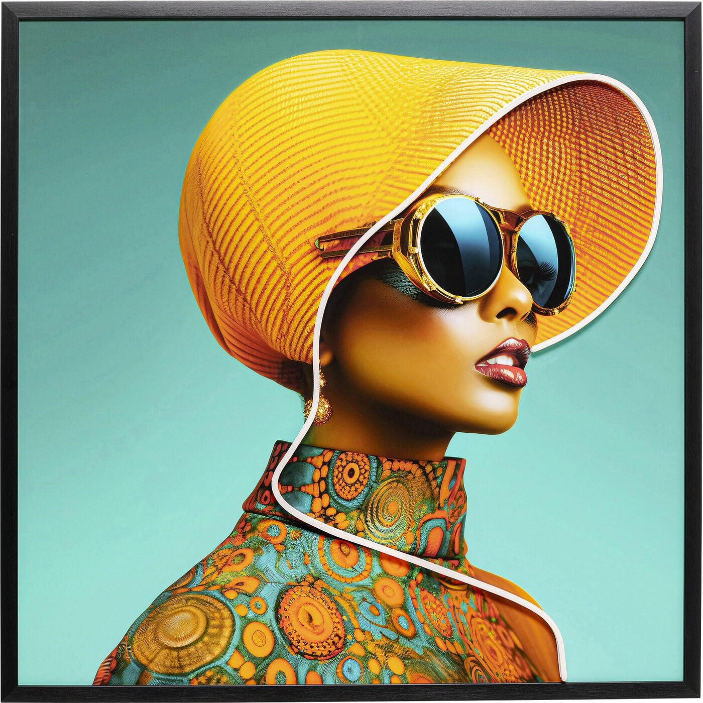 kare-design-wandbild-led-sun-hat-woman-80x80-cm-beleuchtetes-glasbild-gelb-mehrf image 3