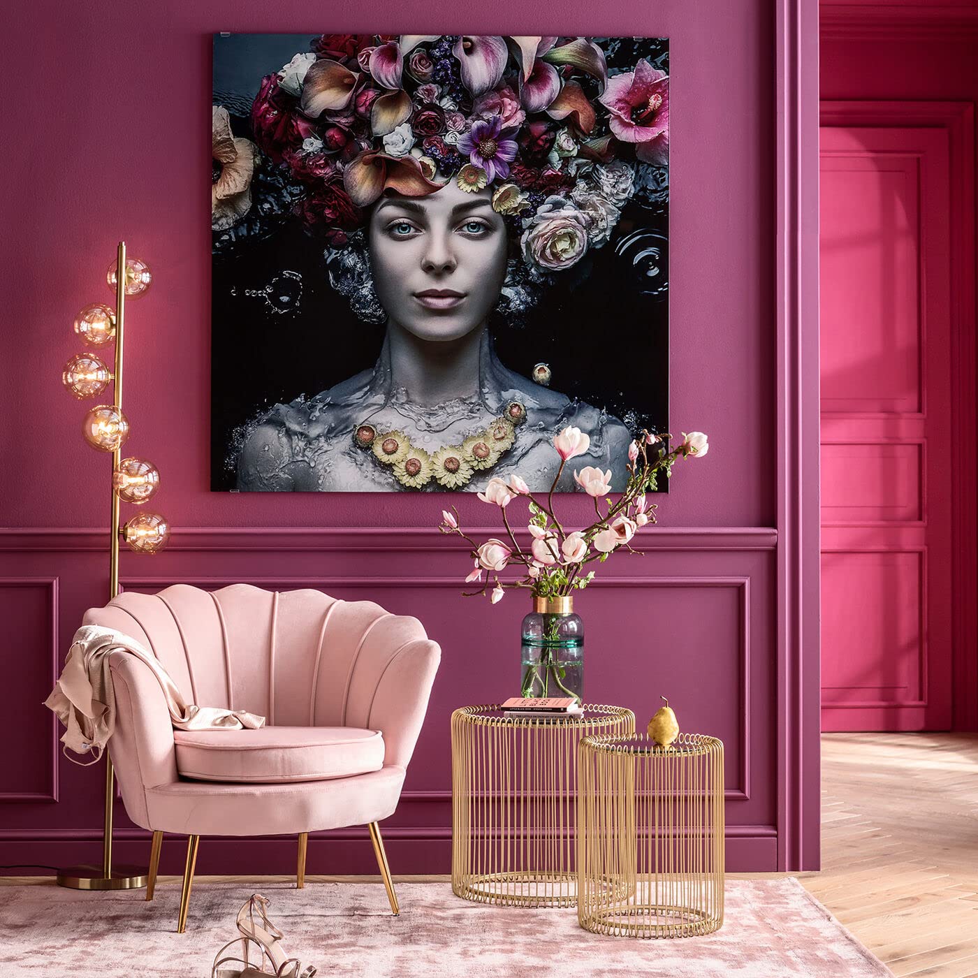 kare-design-glasbild-flower-art-lady-mehrfarbig-120x120-cm-wandbild-fotodruck-hi image 2
