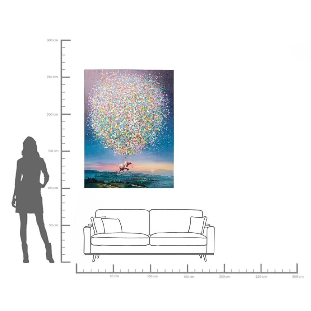 kare-design-flying-elephant-at-night-leinwandbild-mit-rahmen-blau-160x120x3-5-cm image 3