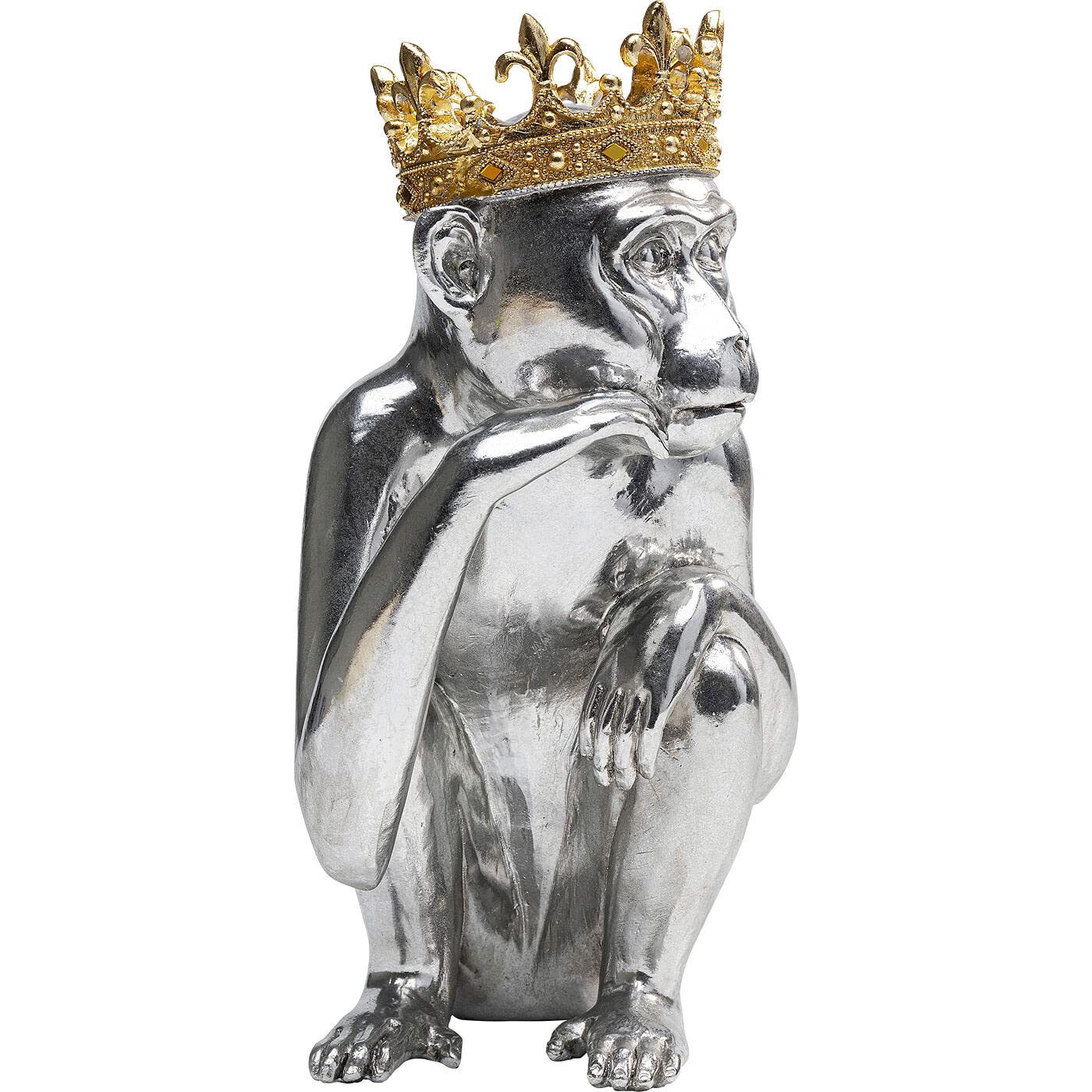 kare-design-deko-figur-king-lui-silber-35-cm-affe-mit-krone image 1
