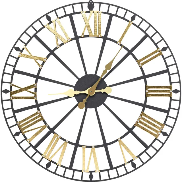 kare-design-wanduhr-station-schwarz-gold-64-cm-metall-quarzuhr image 1