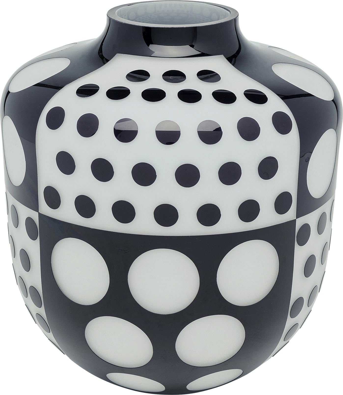 kare-design-brillar-round-vase-31-cm-schwarz-wei-gepunktet-glas image 1
