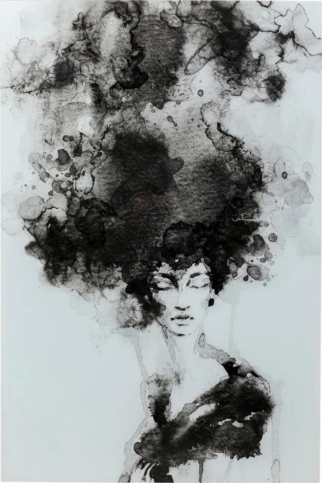 kare-design-glasbild-smokey-hair-schwarz-wei-150x100cm-wandbild-aus-glas image 1
