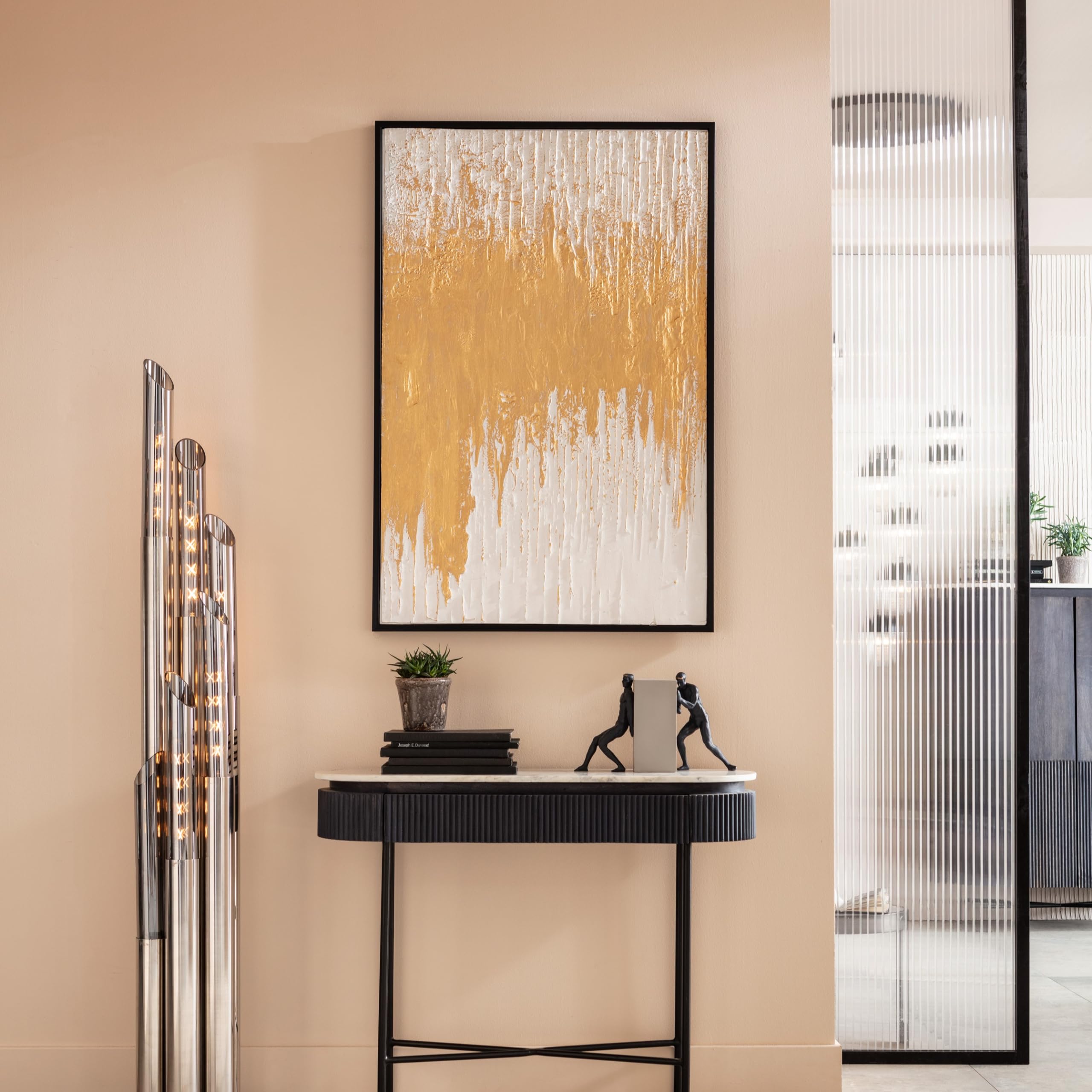 kare-design-abstract-gold-wei-bild-handgemalt-80x120-cm-massivholz-rahmen image 2