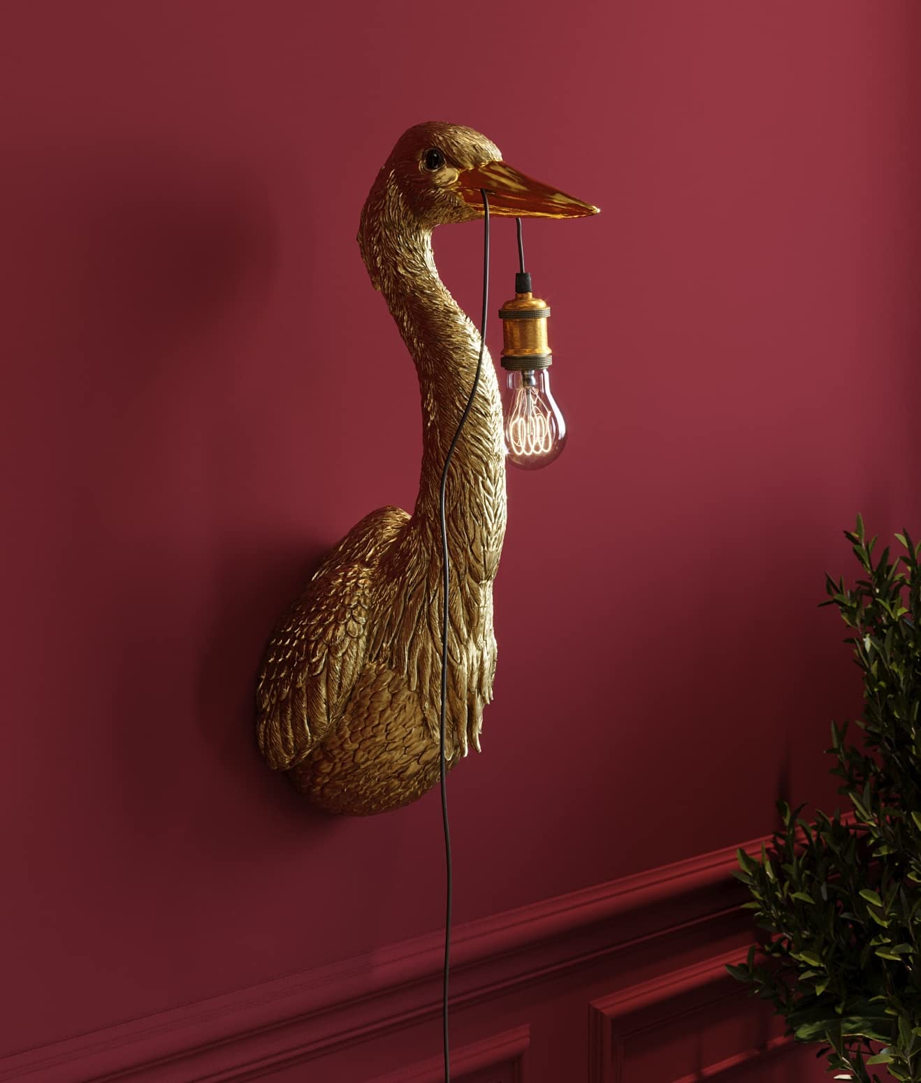 kare-design-wandleuchte-reiher-gold-57-cm-kunstharz-lampe-indirektes-licht image 2