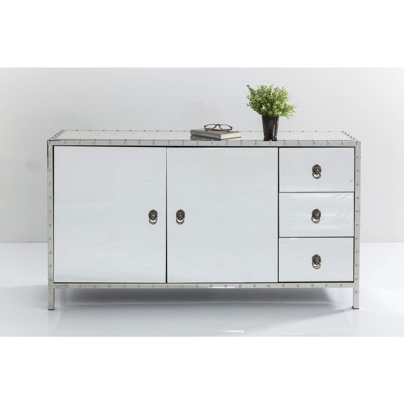 kare-design-sideboard-rivet-140-cm-verspiegelte-kommode-mit-nieten-und-l-wenkopf image 6