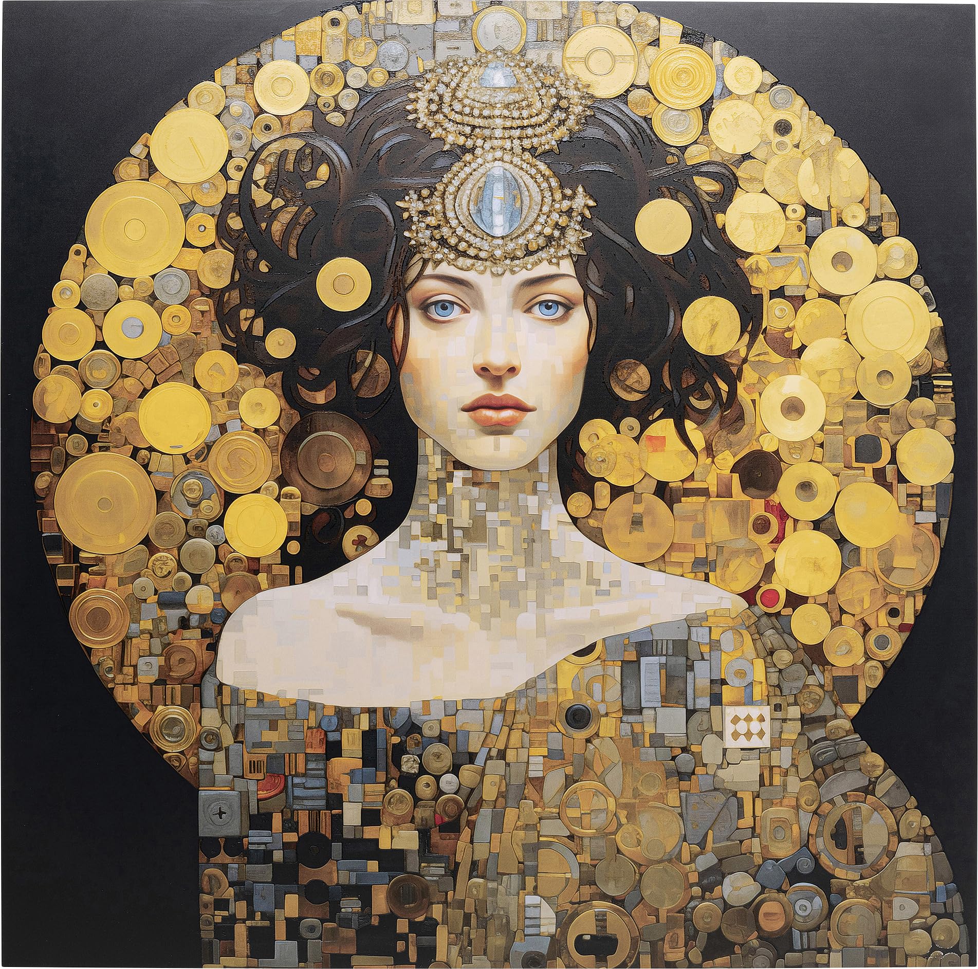 kare-design-glasbild-art-nouveau-lady-3d-mehrfarbig-80x80-cm image 1