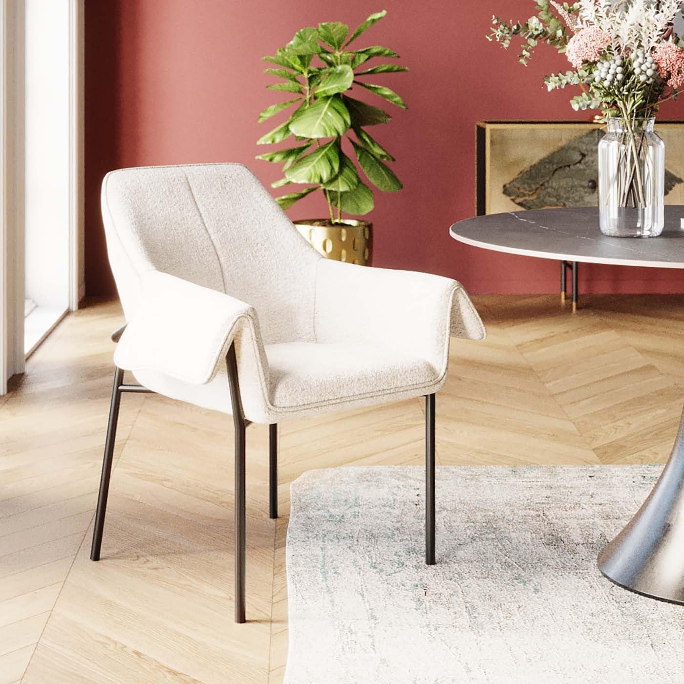 kare-design-armlehnstuhl-bess-beige-esszimmerstuhl-boucl-85x70x63-cm image 2
