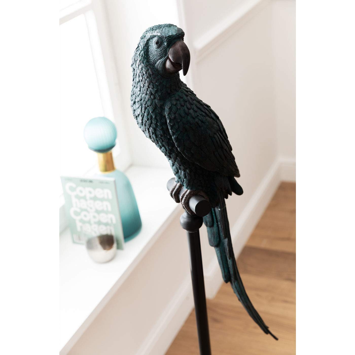 kare-design-deko-figur-parrot-petrol-papagei-statue-116x23x25-cm-in-blau-gr-n-sc image 4