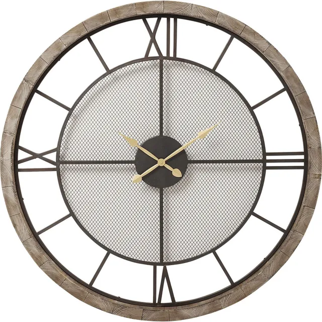 kare-design-wanduhr-village-grau-121-cm-massivholz-121x121x8-cm image 1