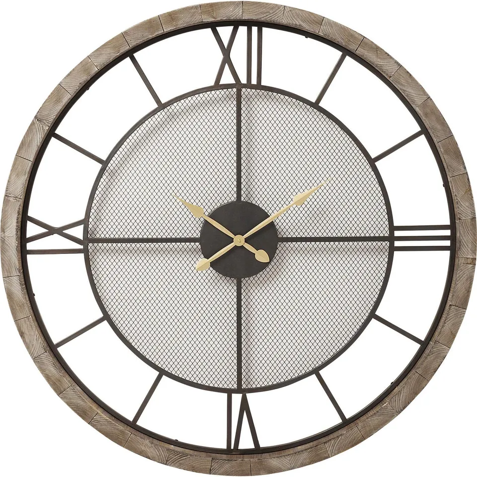 kare-design-wanduhr-village-grau-121-cm-massivholz-121x121x8-cm image 1