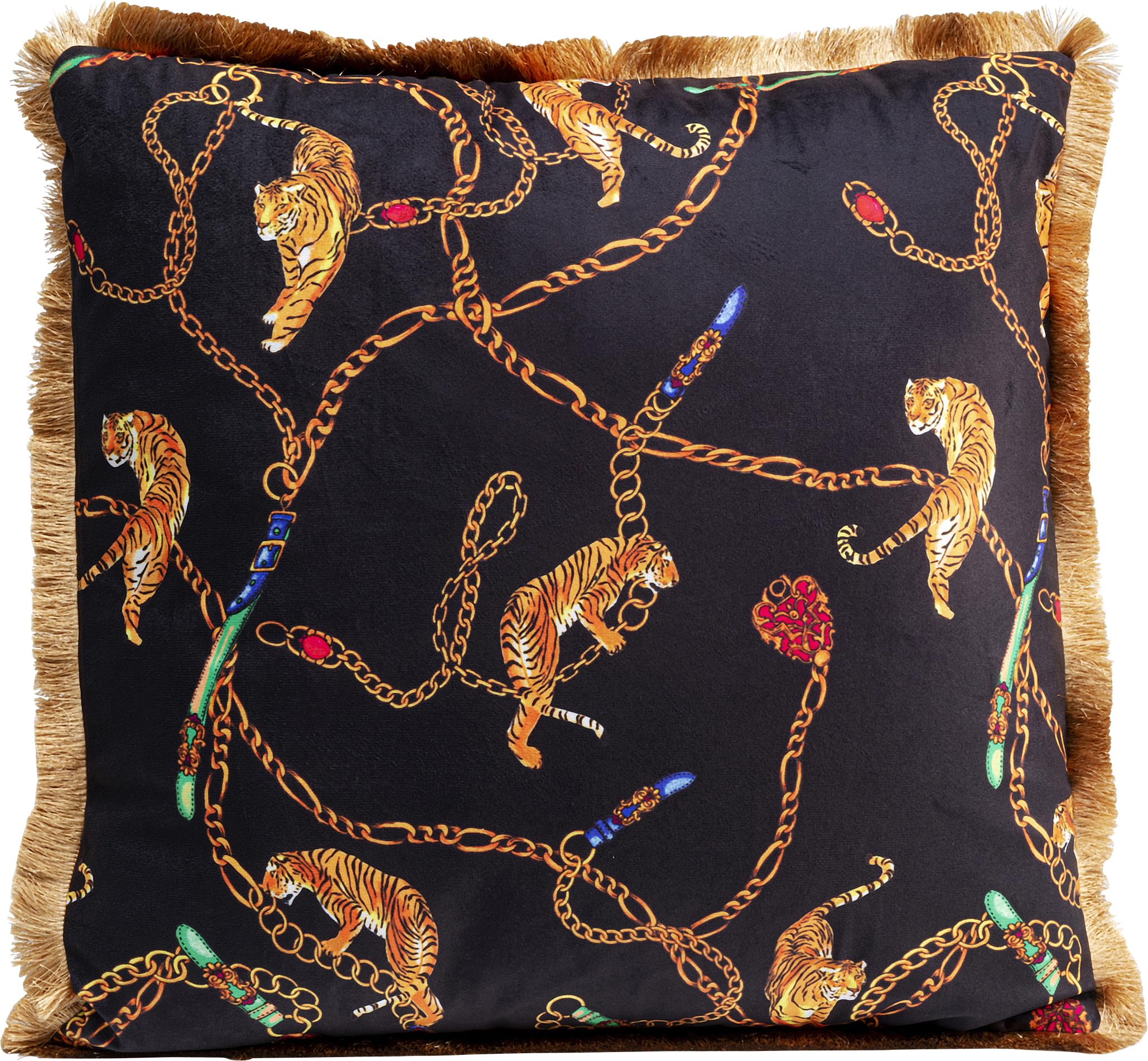 kare-design-kissen-tiger-chain-schwarz-45x45-cm-mit-fransen image 1