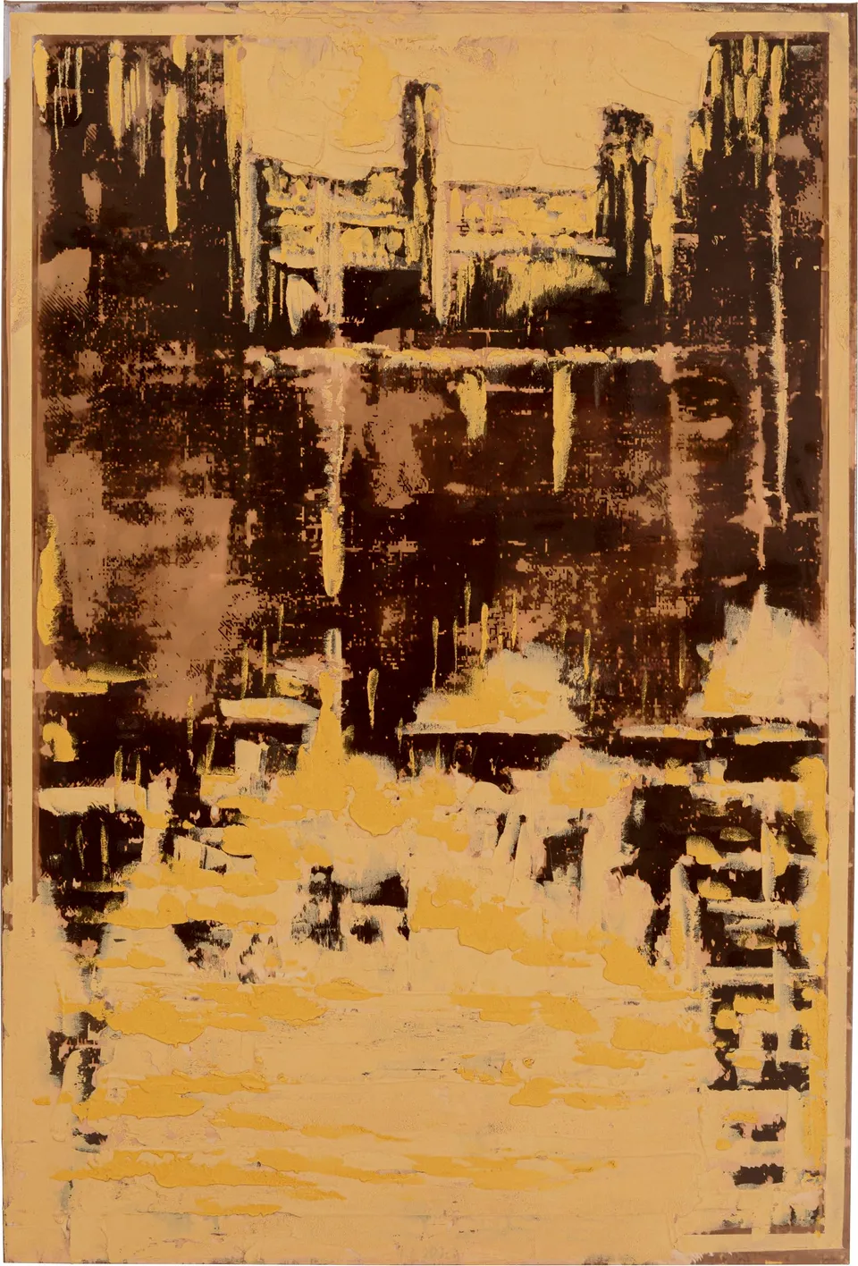kare-design-golden-hour-leinwandbild-75x55-cm-gold-schwarz-stadt-motiv image 1