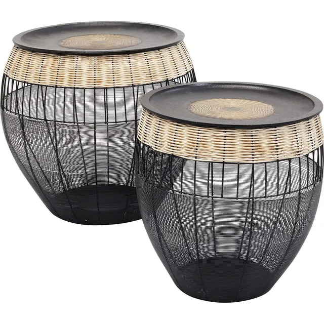 kare-design-african-drums-beistelltisch-2er-set-schwarz-braun-48x46x46-cm image 1
