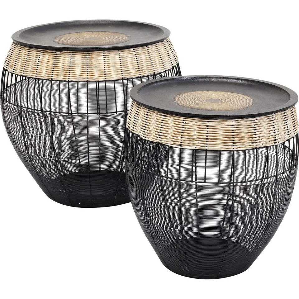 kare-design-african-drums-beistelltisch-2er-set-schwarz-braun-48x46x46-cm image 1