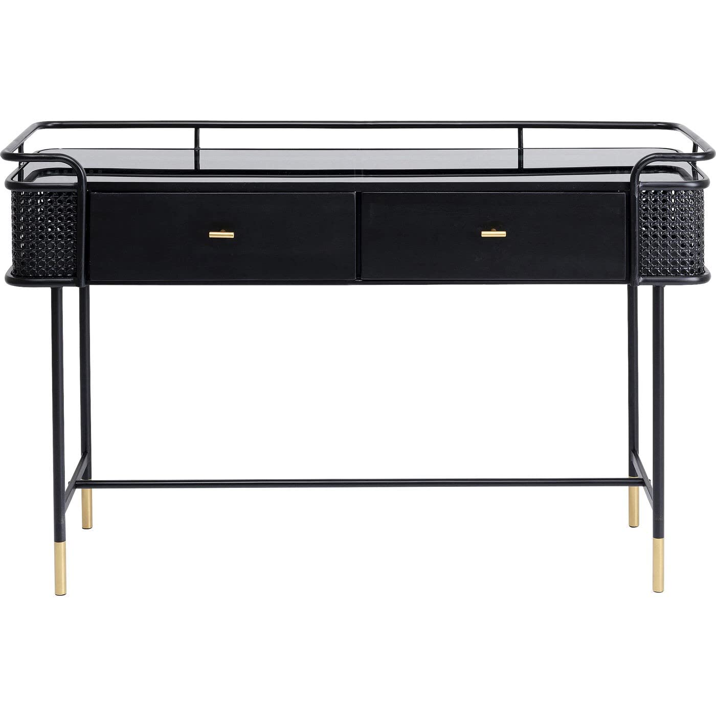 kare-design-fence-konsole-schwarz-120-cm-mit-glasplatte-und-2-schubladen image 1