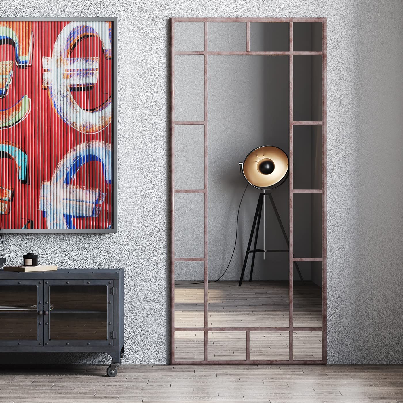 kare-design-spiegel-window-iron-200x90x3-cm-industrial-wandspiegel-stahl image 2