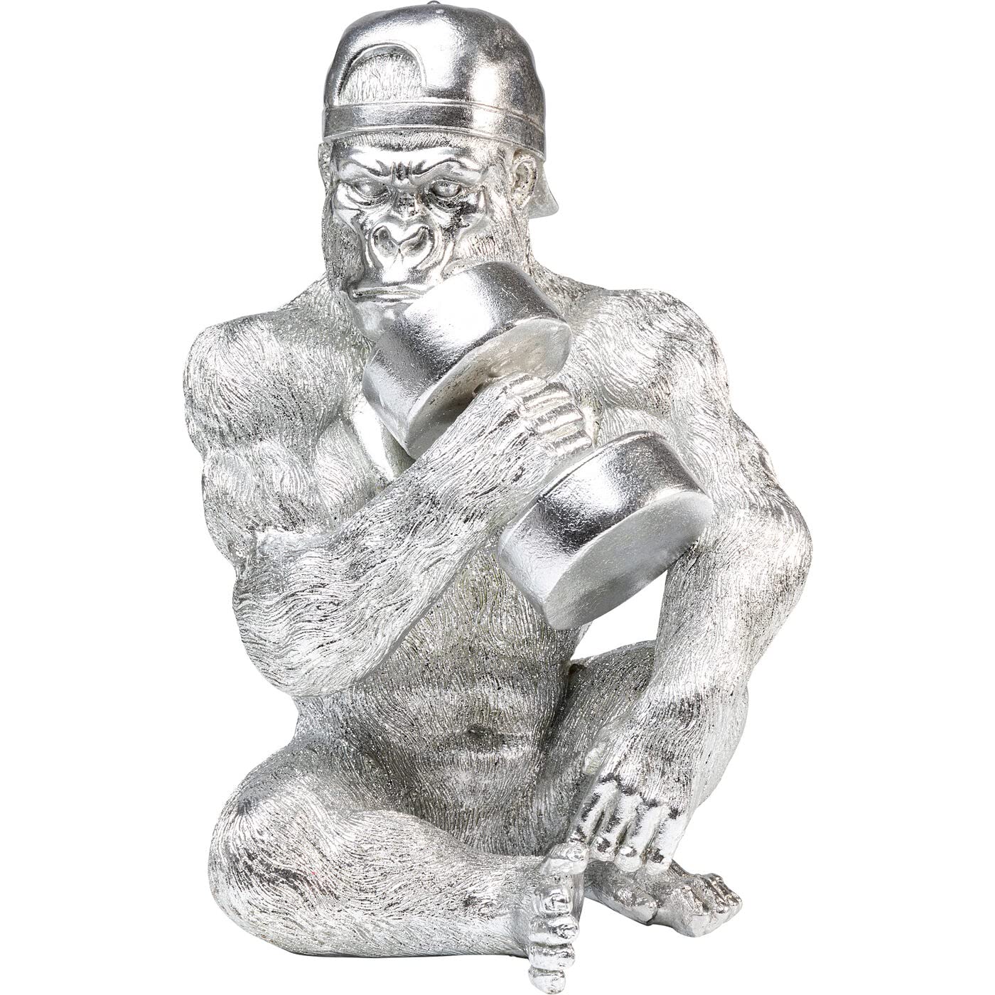 kare-design-muscle-monkey-deko-figur-silber-31-cm-gorilla-mit-hantel image 1