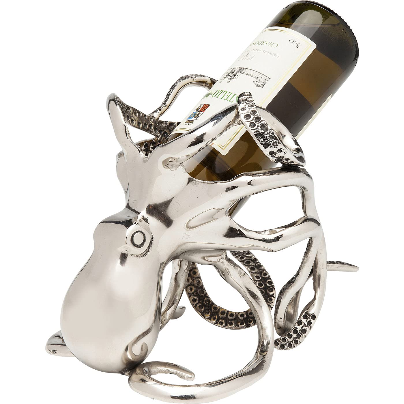 kare-design-flaschenhalter-octopus-silber-wein-flaschengestell-aluminium-25x16x2 image 3
