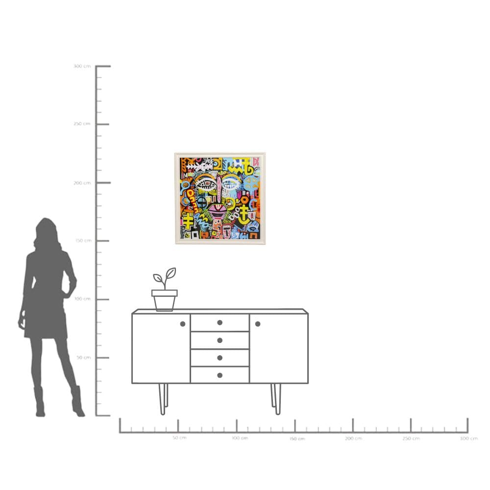 kare-design-leinwandbild-doodle-face-mehrfarbig-80x80-cm-mit-rahmen image 3