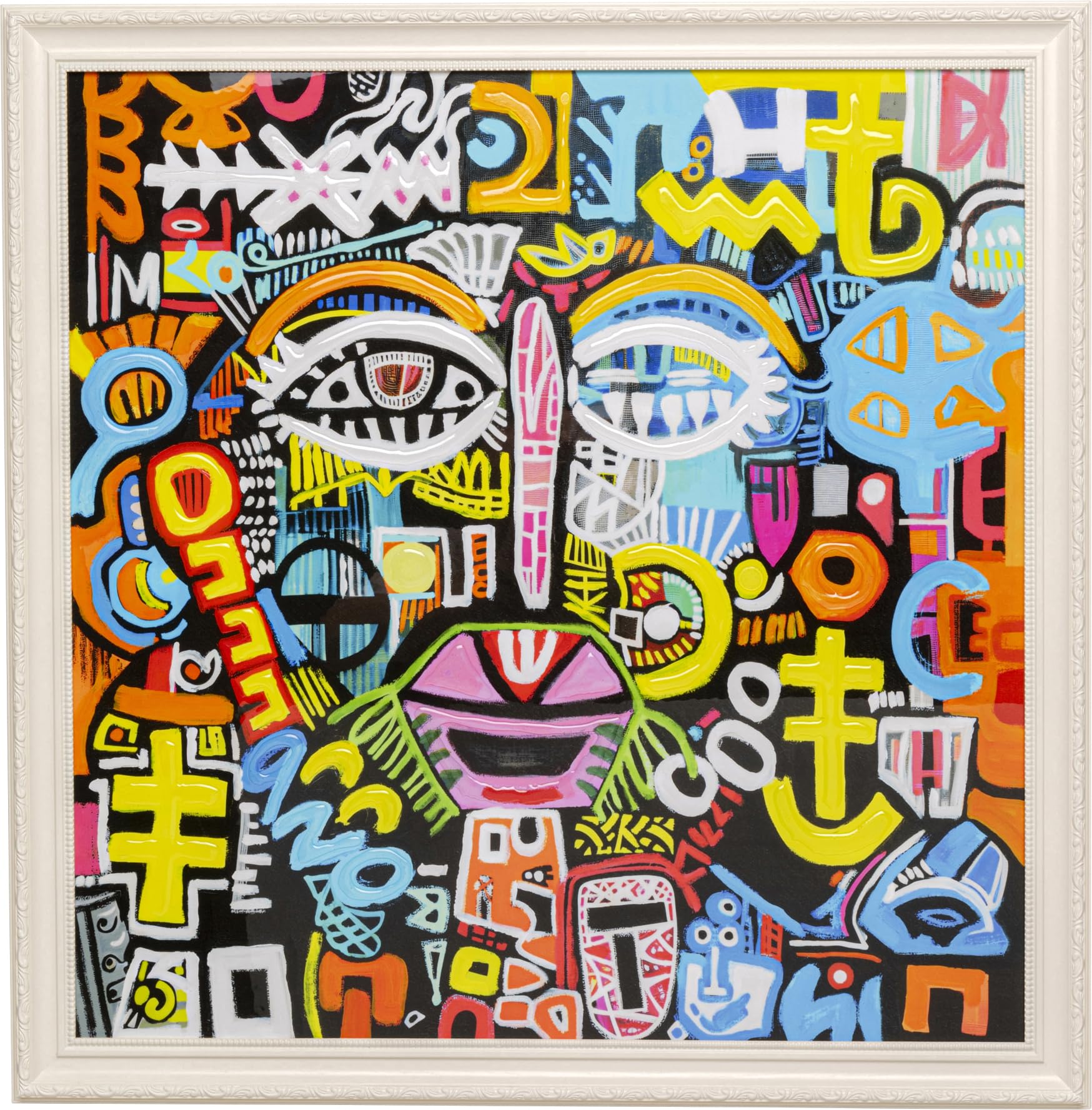kare-design-leinwandbild-doodle-face-mehrfarbig-80x80-cm-mit-rahmen image 1