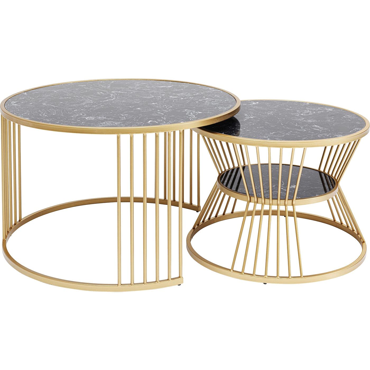 kare-design-couchtisch-roma-2er-set-marmor-rund-50x80x80-cm-schwarz-gold image 1