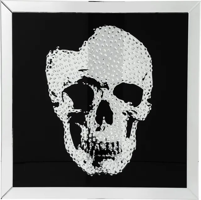 kare-design-frame-mirror-skull-glasbild-totenkopf-schwarz-silber-100x100x4-5-cm image 1