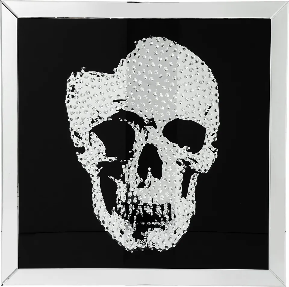 kare-design-frame-mirror-skull-glasbild-totenkopf-schwarz-silber-100x100x4-5-cm image 1