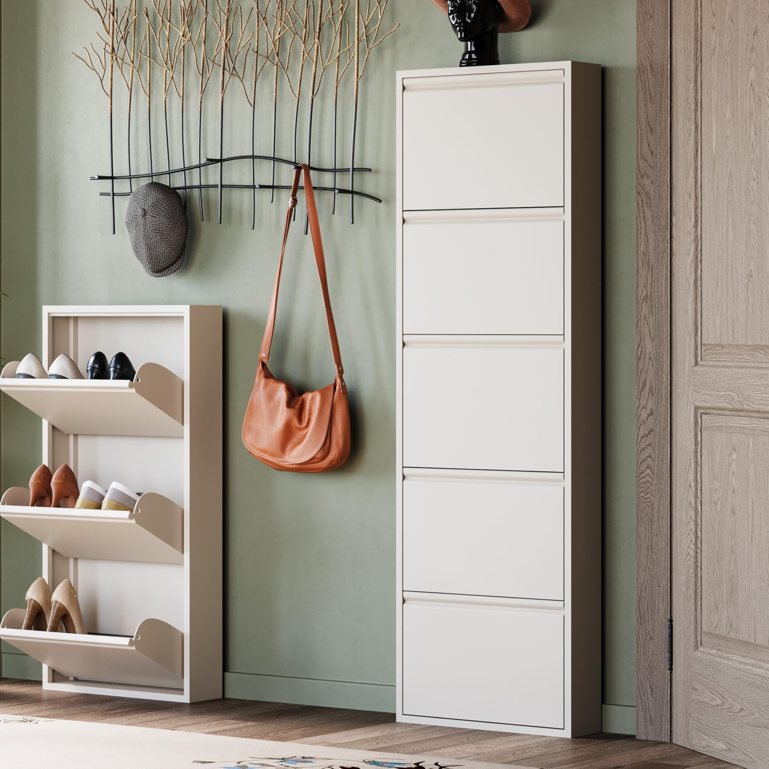 kare-design-schuhschrank-caruso-creme-5-klappen-stahl-170-cm-hoch image 2