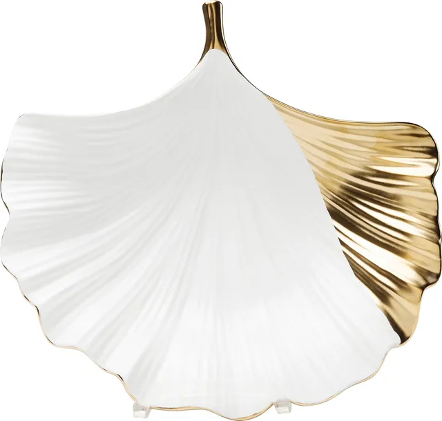 kare-design-deko-schale-ginkgo-elegance-side-wei-gold-porzellanschale-28x28-cm image 1