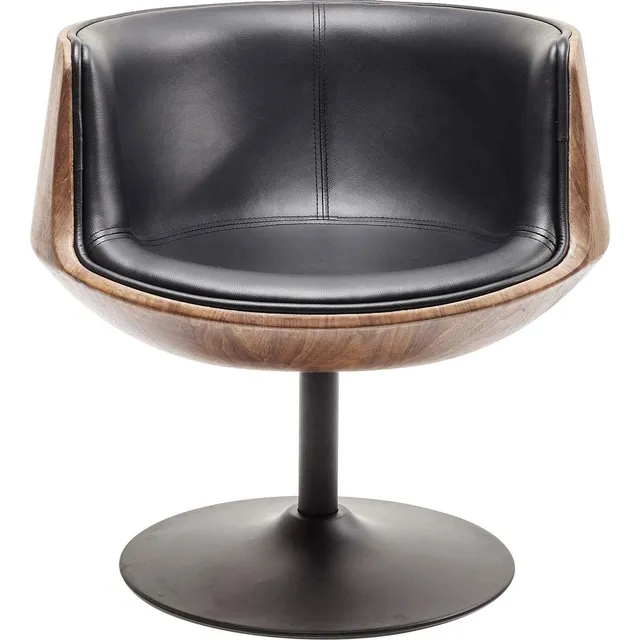 kare-design-drehstuhl-club-walnut-schwarz-braun-mid-century-sessel-75x62x61cm image 1