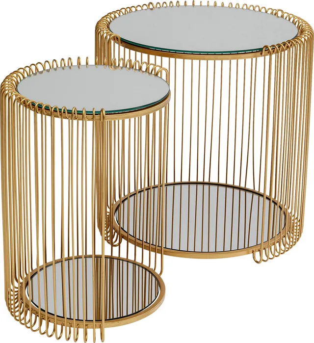 kare-design-wire-double-beistelltisch-2er-set-gold-45-cm-mit-spiegelglas image 1