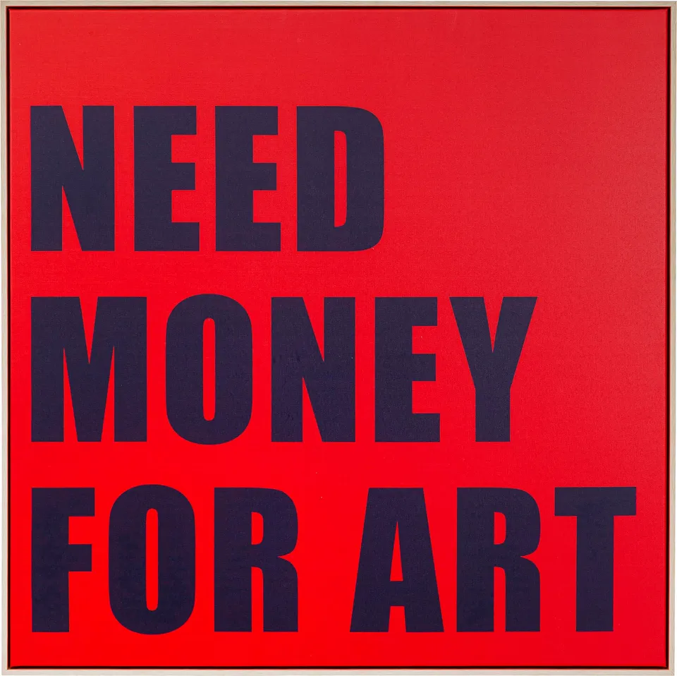 kare-design-need-money-wandbild-gerahmt-rot-blau-80x80-cm image 1