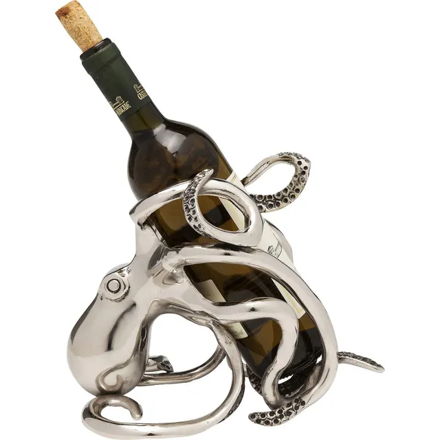 kare-design-flaschenhalter-octopus-silber-wein-flaschengestell-aluminium-25x16x2 image 1