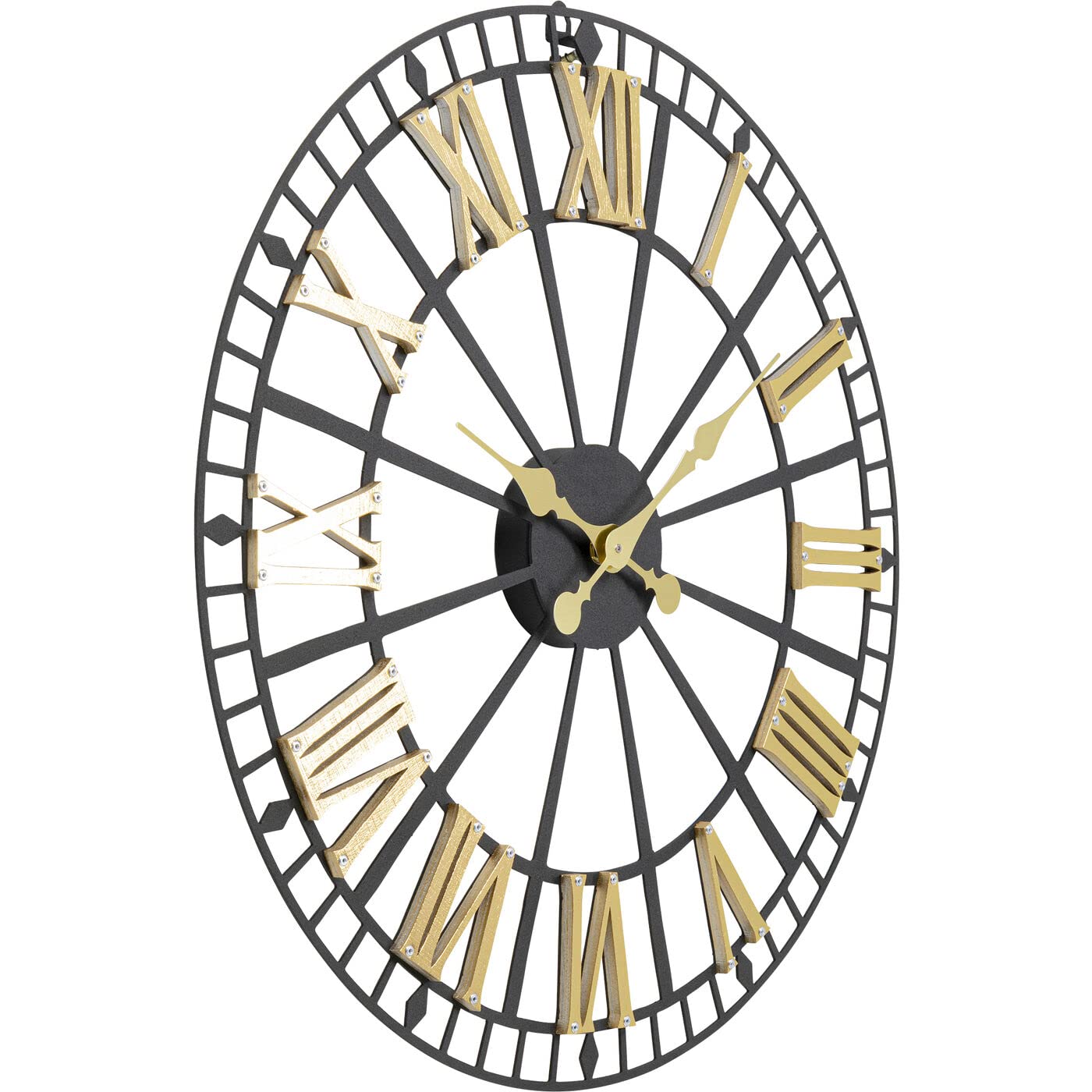 kare-design-wanduhr-station-schwarz-gold-64-cm-metall-quarzuhr image 2