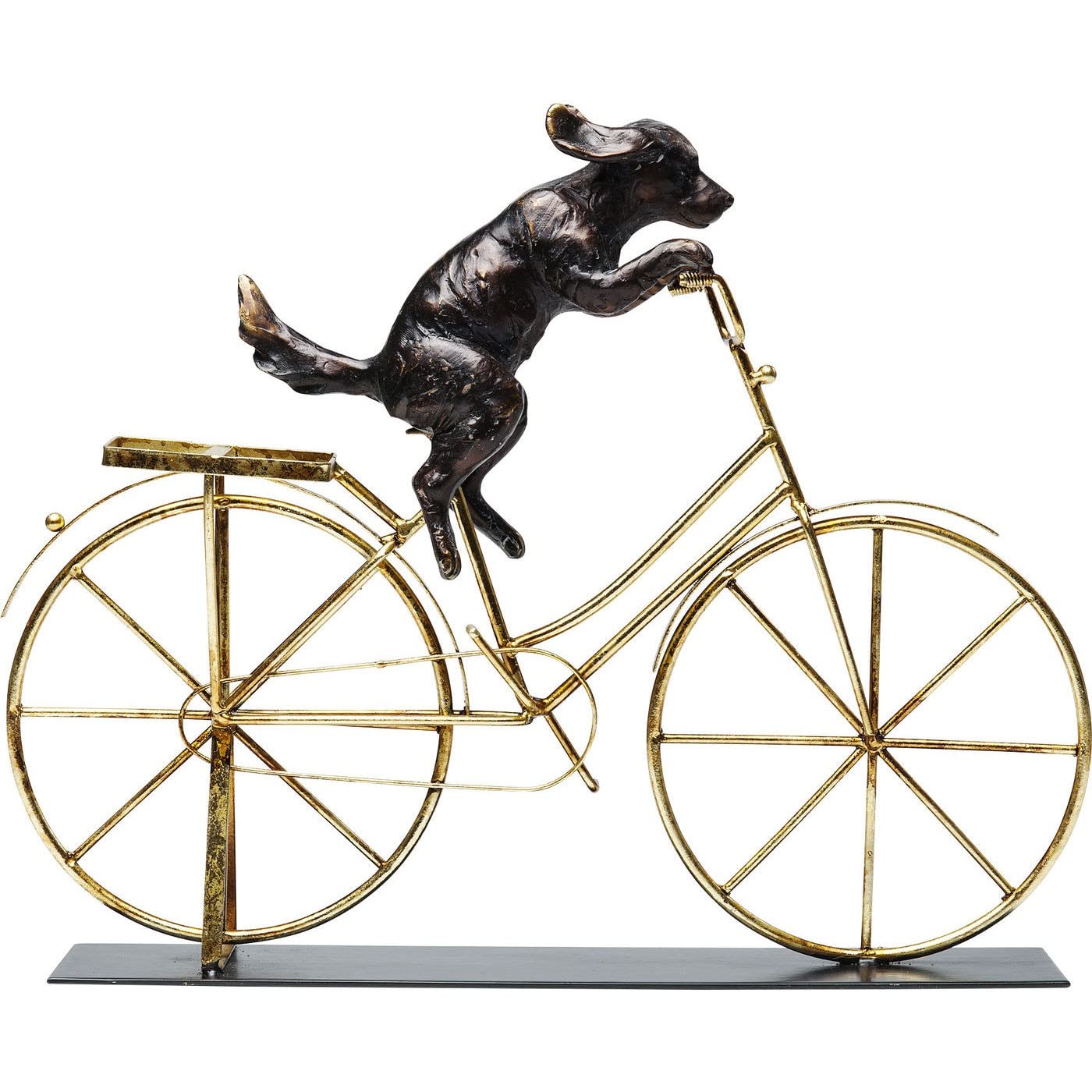 kare-design-dog-with-bicycle-deko-skulptur-schwarz-gold-35-5x44x7-5-cm image 1