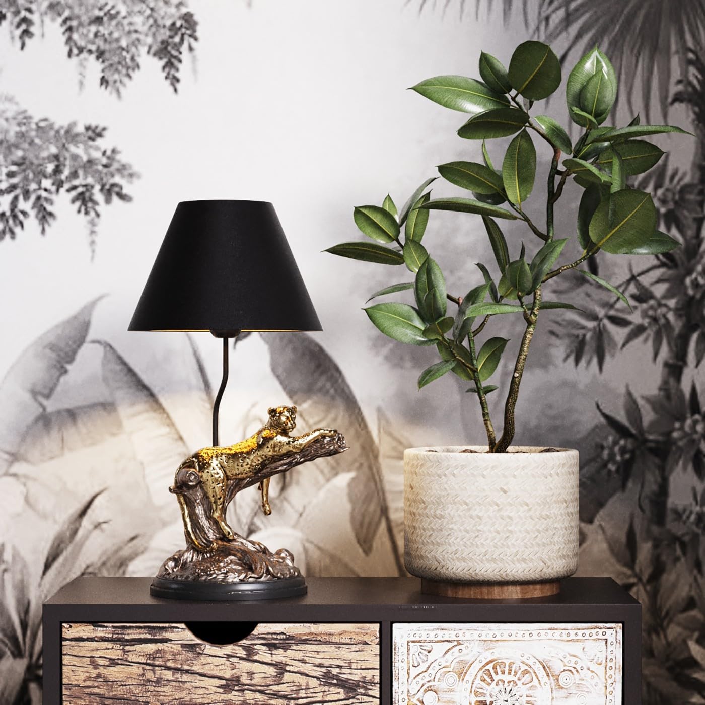 kare-design-tischlampe-relax-leopard-schwarz-gold-49-5x27-5x26-cm-dekoleuchte image 2
