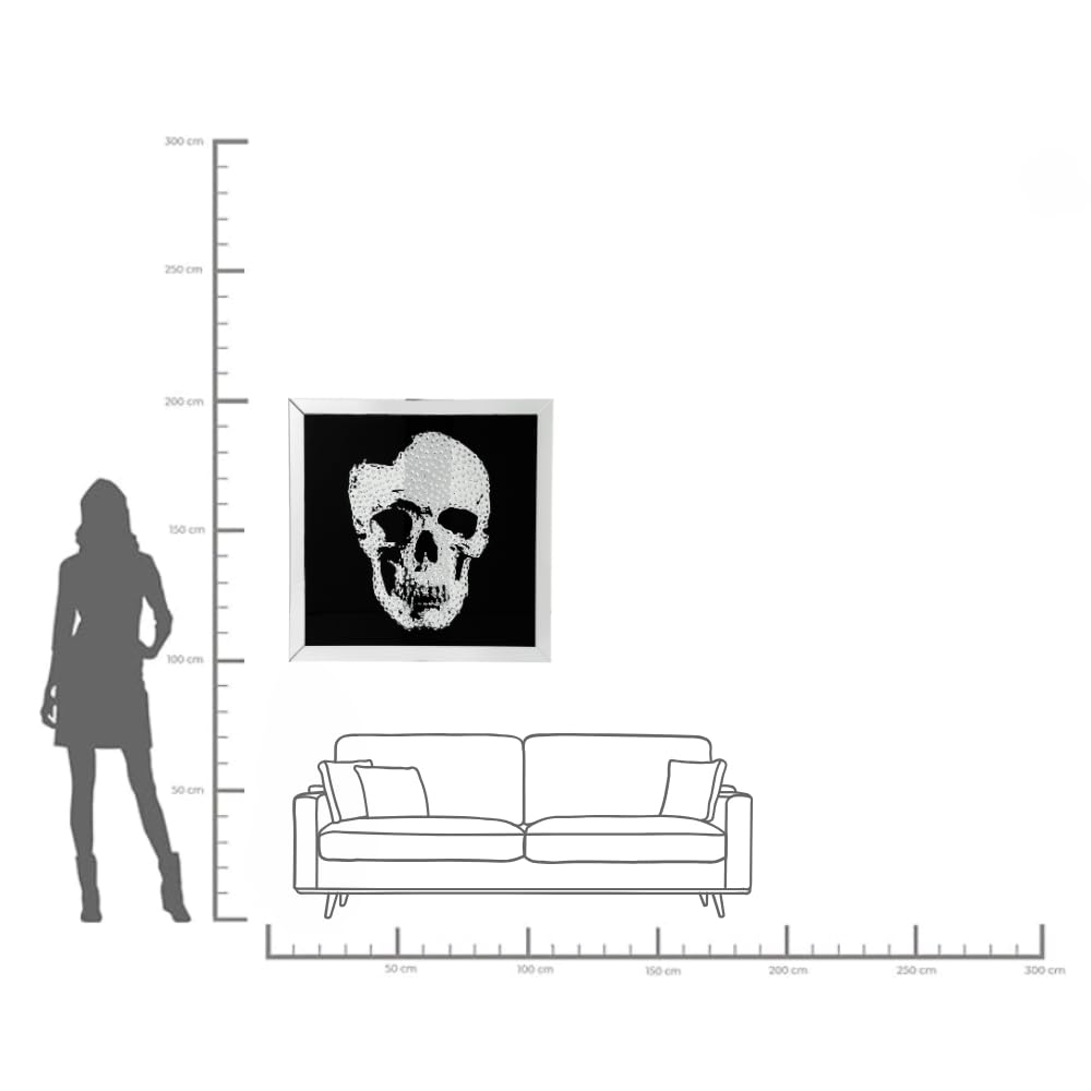 kare-design-frame-mirror-skull-glasbild-totenkopf-schwarz-silber-100x100x4-5-cm image 3